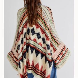 FREE PEOPLE Running Wild Poncho Desert Combo Sweater Cardigan Knit Boho XS/S